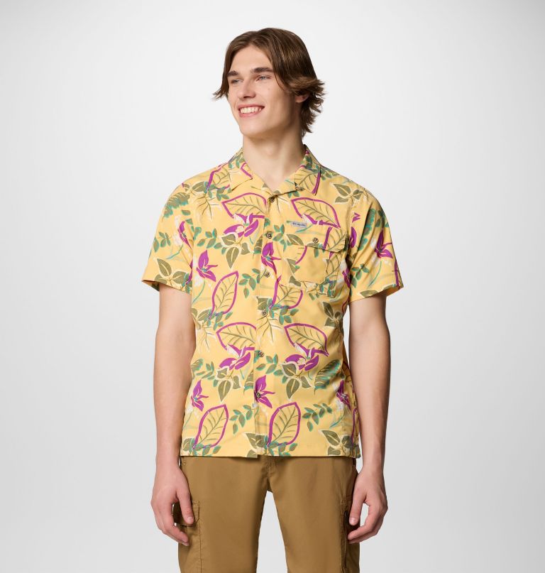 heren tech trail utility bedrukt geweven shirt met korte mouwen