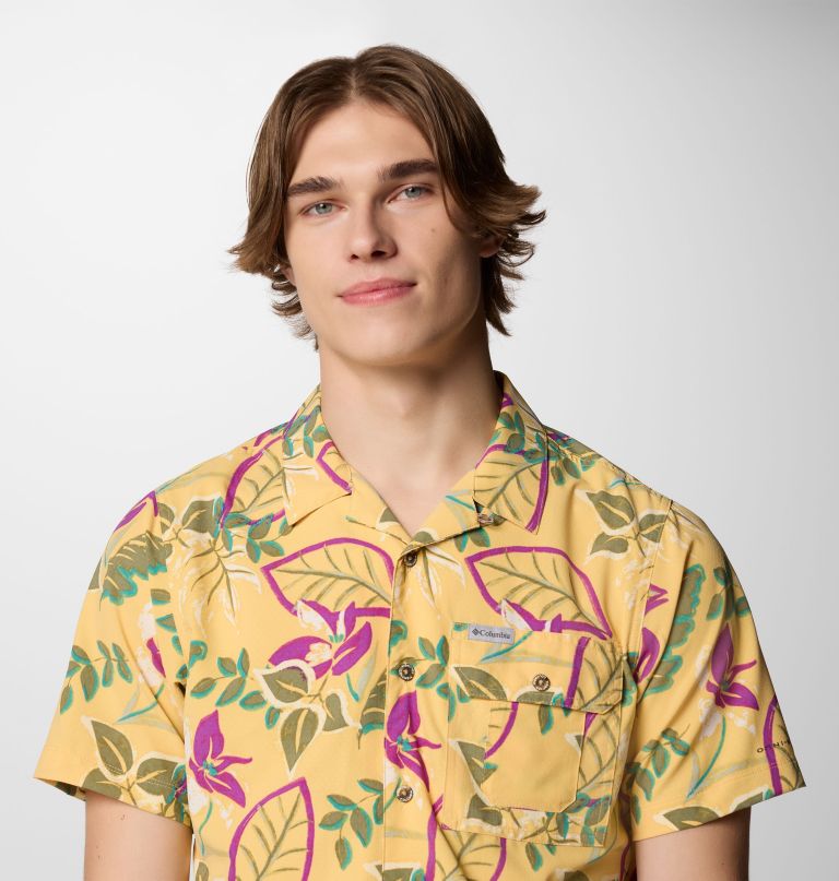 heren tech trail utility bedrukt geweven shirt met korte mouwen