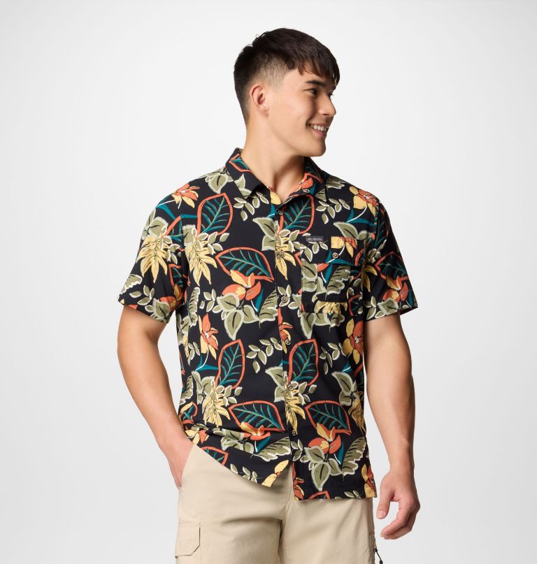 heren tech trail utility bedrukt geweven shirt met korte mouwen