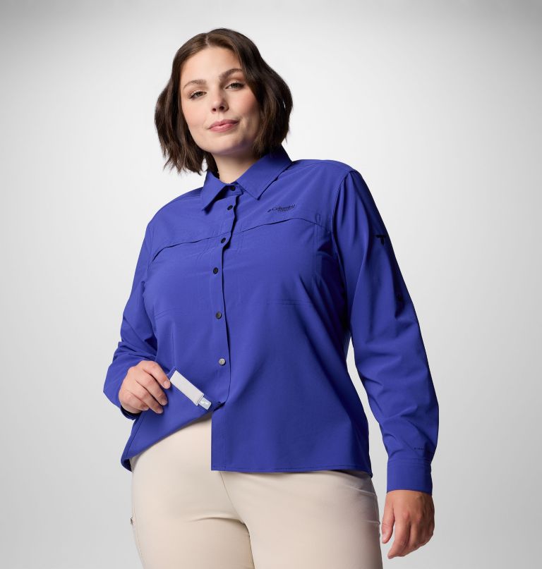 dames summit valley geweven shirt met lange mouwen - plus size